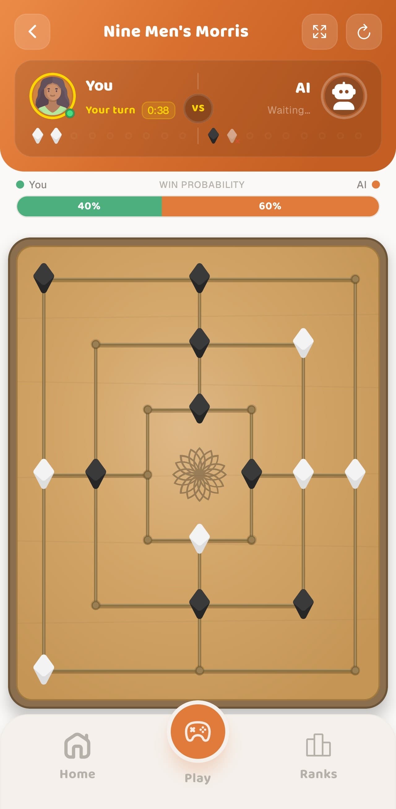 Mid-game: move phase with a mill highlighted