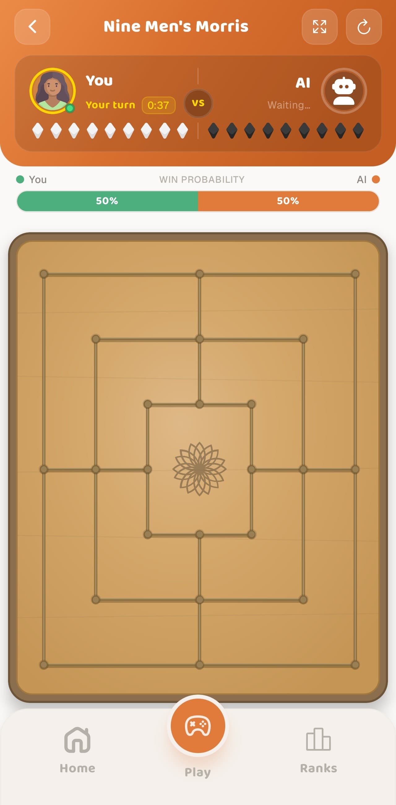 Placing phase: dropping a piece onto the board